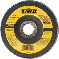 DeWALT - 60 Grit, 5" Disc Diam, 7/8" Center Hole, Type 29 Zirconia Alumina Flap Disc - 12,200 Max RPM, Fiberglass Backing, Arbor Attaching System, Coated - Benchmark Tooling