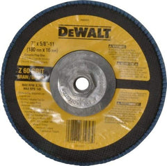DeWALT - 60 Grit, 7" Disc Diam, 5/8-11 Center Hole, Type 29 Zirconia Alumina Flap Disc - 8,700 Max RPM, Fiberglass Backing, Arbor Attaching System, Coated - Benchmark Tooling