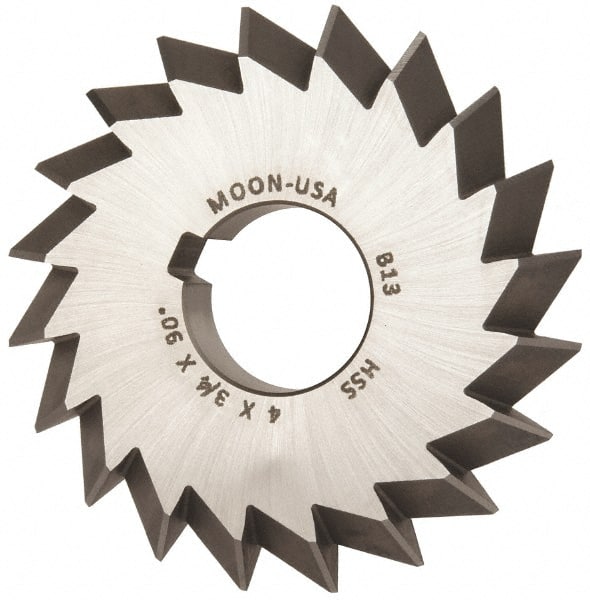 Made in USA - 4° 4" Cut Diam, 3/4" Cut Width, 1-1/4" Arbor, High Speed Steel Double-Angle Cutter - Benchmark Tooling