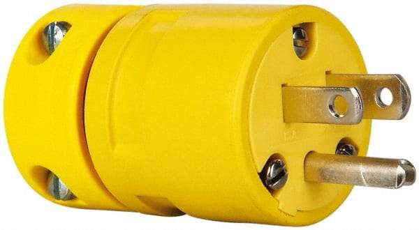 Value Collection - 125 VAC, 15 Amp, 5-15 NEMA, Straight, Ungrounded, Industrial Grade Plug - 2 Pole, 3 Wire, 1 Phase, Rubber, Yellow - Benchmark Tooling