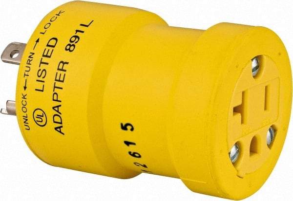 Woodhead Electrical - 1 Outlet, 125 VAC, 20 Amp, Yellow, Single Outlet Adapter - 5-20, L5-20 NEMA Configuration, CSA Certified, CSA File LR6837, UL File E10176, UL Listed - Benchmark Tooling