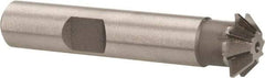 Made in USA - 1/2" Diam x 1/8" Width of Cut, 45° Included Angle, Shank Connection, High Speed Steel Single Angle Cutter - 3/8" Shank Diam, 2-1/8" Overall Length, Right Hand Cut, Uncoated - Benchmark Tooling