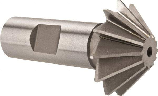 Made in USA - 1-1/2" Diam x 1/2" Width of Cut, 45° Included Angle, Shank Connection, High Speed Steel Single Angle Cutter - 3/4" Shank Diam, 2-3/4" Overall Length, Right Hand Cut, Uncoated - Benchmark Tooling