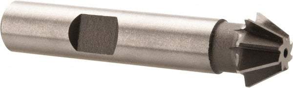 Made in USA - 1/2" Diam x 7/32" Width of Cut, 60° Included Angle, Shank Connection, High Speed Steel Single Angle Cutter - 3/8" Shank Diam, 2-1/8" Overall Length, Right Hand Cut, Uncoated - Benchmark Tooling