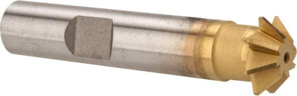 Made in USA - 1/2" Diam x 1/8" Width of Cut, 45° Included Angle, Shank Connection, High Speed Steel Single Angle Cutter - 3/8" Shank Diam, 2-1/8" Overall Length, Right Hand Cut, TiN Coated - Benchmark Tooling