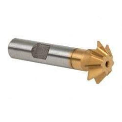 Made in USA - 3/4" Diam x 3/16" Width of Cut, 45° Included Angle, Shank Connection, High Speed Steel Single Angle Cutter - 3/8" Shank Diam, 2-1/8" Overall Length, Right Hand Cut, TiN Coated - Benchmark Tooling