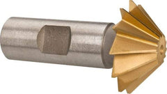 Made in USA - 1-1/2" Diam x 1/2" Width of Cut, 45° Included Angle, Shank Connection, High Speed Steel Single Angle Cutter - 3/4" Shank Diam, 2-3/4" Overall Length, Right Hand Cut, TiN Coated - Benchmark Tooling