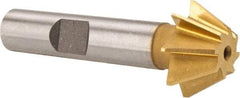 Made in USA - 3/4" Diam x 5/16" Width of Cut, 60° Included Angle, Shank Connection, High Speed Steel Single Angle Cutter - 3/8" Shank Diam, 2-1/8" Overall Length, Right Hand Cut, TiN Coated - Benchmark Tooling