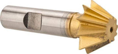 Made in USA - 1" Diam x 7/16" Width of Cut, 60° Included Angle, Shank Connection, High Speed Steel Single Angle Cutter - 1/2" Shank Diam, 2-1/2" Overall Length, Right Hand Cut, TiN Coated - Benchmark Tooling