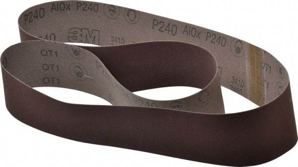 3M - 2-1/2" Wide x 60" OAL, 240 Grit, Aluminum Oxide Abrasive Belt - Aluminum Oxide, Very Fine, Coated, X Weighted Cloth Backing, Series 341D - Benchmark Tooling