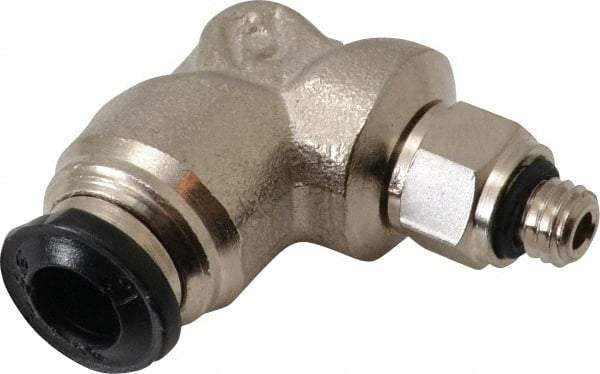 Alpha Technologies - 5mm Outside Diam, M5 Metric, Nickel Plated Brass Push-to-Connect Tube Male Swivel Elbow - 250 Max psi, Tube to Metric Thread Connection, Buna O-Ring - Benchmark Tooling