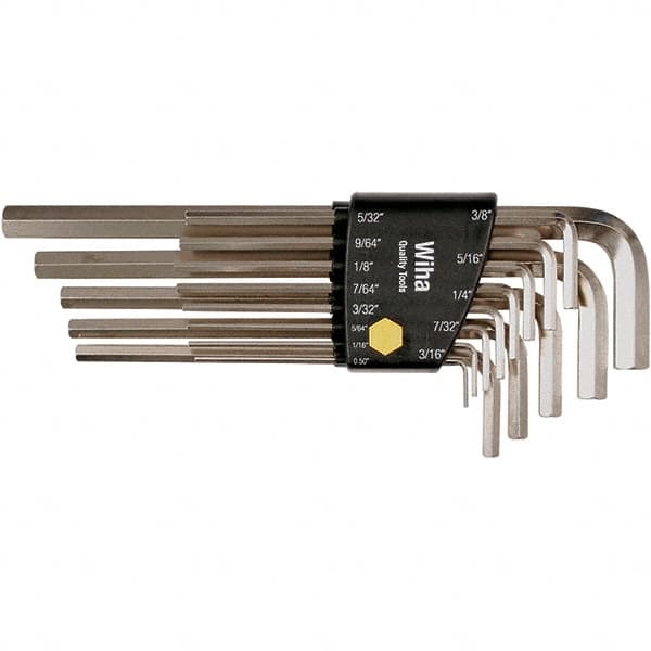 Wiha - 13 Piece, L-Key Long Arm Hex Key Set - 0.05 to 3/8" Range, Nickel Plated - Benchmark Tooling