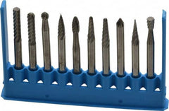 Made in USA - 10 Piece, 1/8" Shank Burr Set - Tungsten Carbide - Benchmark Tooling