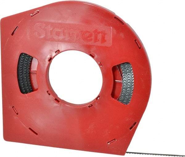 Starrett - 1/4" x 100' x 0.025" Carbon Steel Band Saw Blade Coil Stock - 6 TPI, Toothed Edge, Straight Form, Raker Set, Flexible Back, No Rake Angle, Constant Pitch, Contour Cutting - Benchmark Tooling