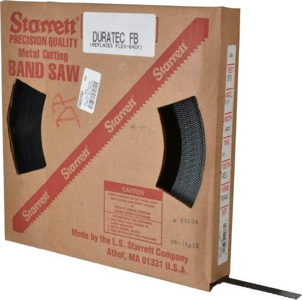 Starrett - 5/8" x 100' x 0.032" Carbon Steel Band Saw Blade Coil Stock - 10 TPI, Toothed Edge, Straight Form, Raker Set, Flexible Back, No Rake Angle, Constant Pitch, Contour Cutting - Benchmark Tooling