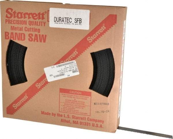 Starrett - 3/4" x 100' x 0.032" Carbon Steel Band Saw Blade Coil Stock - 8 TPI, Toothed Edge, Straight Form, Raker Set, Flexible Back, No Rake Angle, Constant Pitch, Contour Cutting - Benchmark Tooling