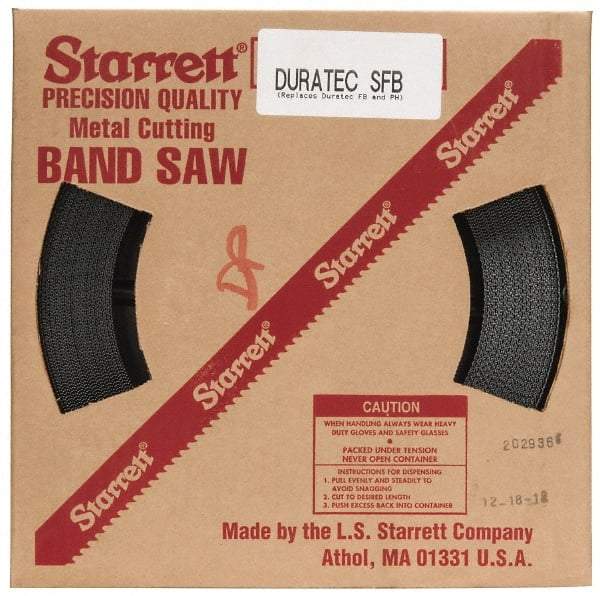 Starrett - 1" x 100' x 0.035" Carbon Steel Band Saw Blade Coil Stock - 14 TPI, Toothed Edge, Straight Form, Raker Set, Flexible Back, No Rake Angle, Constant Pitch, Contour Cutting - Benchmark Tooling