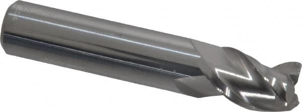 Accupro - 3/8", 3 Flute, Single End, Solid Carbide, 0.015" Corner Radius End Mill - 2" OAL, 40° Helix, Right Hand Flute, 5/8" LOC, Right Hand Cut - Benchmark Tooling