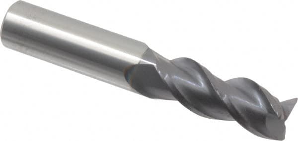 Accupro - 1/2", 3 Flute, Single End, Solid Carbide, 0.02" Corner Radius End Mill - 3" OAL, 40° Helix, Right Hand Flute, 1-1/4" LOC, Right Hand Cut - Benchmark Tooling