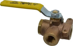 Apollo - 3/8" Pipe, Standard Port, Bronze Standard Ball Valve - Three Way, FNPT x FNPT x FNPT Ends, Lever Handle, 400 WOG - Benchmark Tooling