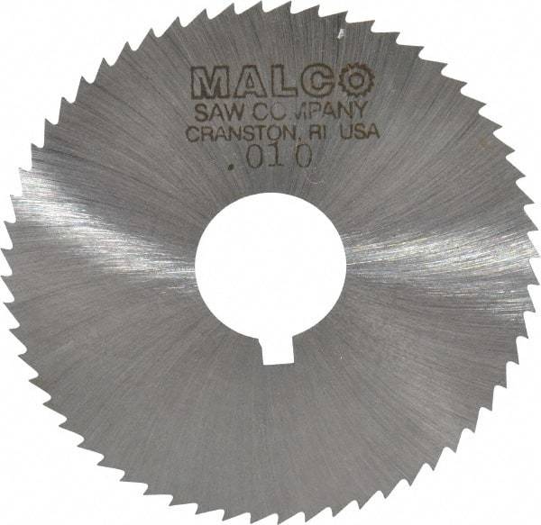 Made in USA - 2-1/4" Diam x 0.01" Blade Thickness x 5/8" Arbor Hole Diam, 60 Tooth Slitting and Slotting Saw - Arbor Connection, Right Hand, Uncoated, High Speed Steel, Concave Ground, Contains Keyway - Benchmark Tooling