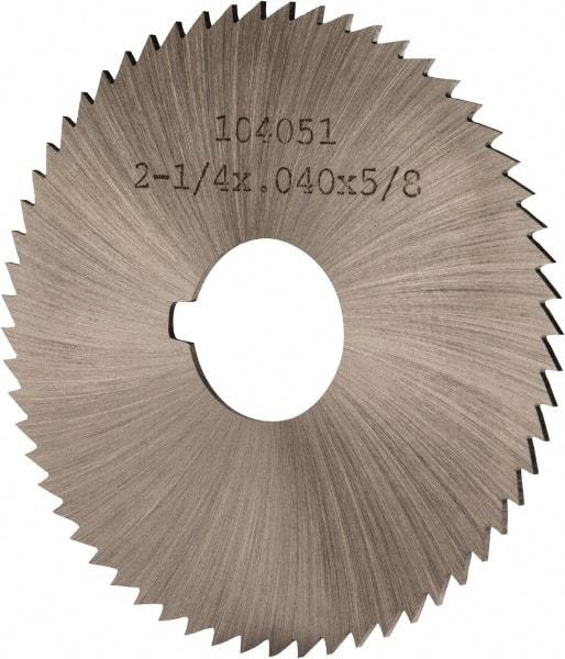 Made in USA - 2-1/4" Diam x 0.04" Blade Thickness x 5/8" Arbor Hole Diam, 60 Tooth Slitting and Slotting Saw - Arbor Connection, Right Hand, Uncoated, High Speed Steel, Concave Ground, Contains Keyway - Benchmark Tooling