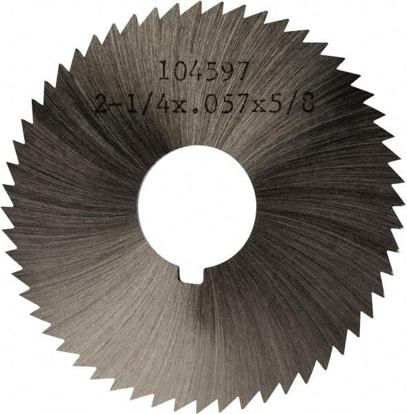 Made in USA - 2-1/4" Diam x 0.057" Blade Thickness x 5/8" Arbor Hole Diam, 60 Tooth Slitting and Slotting Saw - Arbor Connection, Right Hand, Uncoated, High Speed Steel, Concave Ground, Contains Keyway - Benchmark Tooling