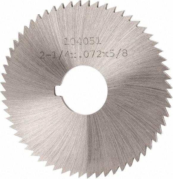 Made in USA - 2-1/4" Diam x 0.072" Blade Thickness x 5/8" Arbor Hole Diam, 60 Tooth Slitting and Slotting Saw - Arbor Connection, Right Hand, Uncoated, High Speed Steel, Concave Ground, Contains Keyway - Benchmark Tooling