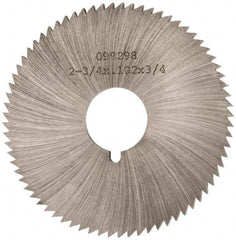 Made in USA - 2-3/4" Diam x 0.102" Blade Thickness x 3/4" Arbor Hole Diam, 72 Tooth Slitting and Slotting Saw - Arbor Connection, Right Hand, Uncoated, High Speed Steel, Concave Ground, Contains Keyway - Benchmark Tooling