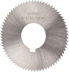 Made in USA - 2-3/4" Diam x 0.04" Blade Thickness x 1" Arbor Hole Diam, 72 Tooth Slitting and Slotting Saw - Arbor Connection, Right Hand, Uncoated, High Speed Steel, Concave Ground, Contains Keyway - Benchmark Tooling