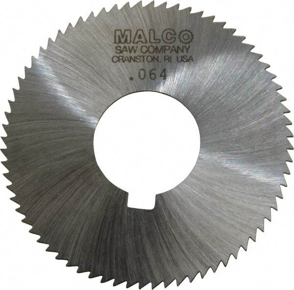 Made in USA - 2-3/4" Diam x 0.064" Blade Thickness x 1" Arbor Hole Diam, 72 Tooth Slitting and Slotting Saw - Arbor Connection, Right Hand, Uncoated, High Speed Steel, Concave Ground, Contains Keyway - Benchmark Tooling