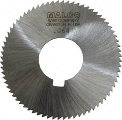 Made in USA - 2-3/4" Diam x 0.064" Blade Thickness x 1" Arbor Hole Diam, 72 Tooth Slitting and Slotting Saw - Arbor Connection, Right Hand, Uncoated, High Speed Steel, Concave Ground, Contains Keyway - Benchmark Tooling