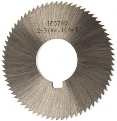 Made in USA - 2-3/4" Diam x 0.114" Blade Thickness x 1" Arbor Hole Diam, 72 Tooth Slitting and Slotting Saw - Arbor Connection, Right Hand, Uncoated, High Speed Steel, Concave Ground, Contains Keyway - Benchmark Tooling