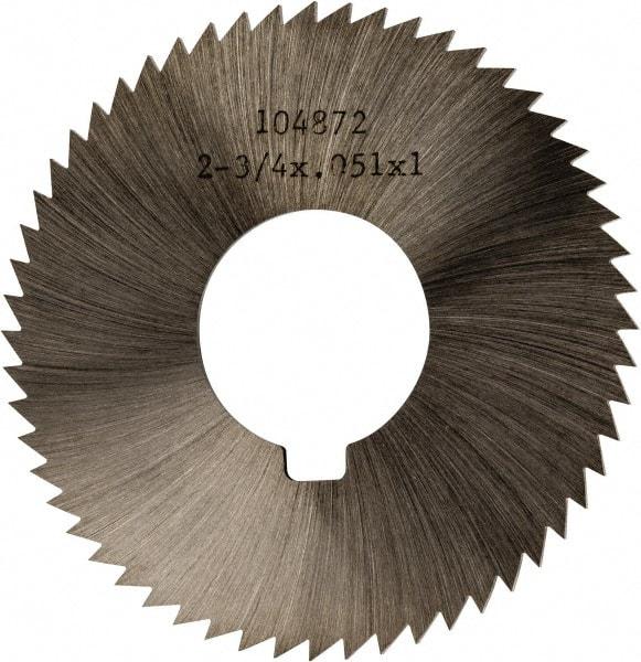 Made in USA - 2-3/4" Diam x 0.051" Blade Thickness x 1" Arbor Hole Diam, 56 Tooth Slitting and Slotting Saw - Arbor Connection, Right Hand, Uncoated, High Speed Steel, Concave Ground, Contains Keyway - Benchmark Tooling