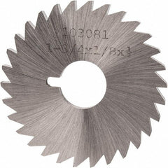 Made in USA - 1-3/4" Diam x 1/8" Blade Thickness x 1/2" Arbor Hole Diam, 30 Tooth Slitting and Slotting Saw - Arbor Connection, Right Hand, Uncoated, High Speed Steel, Concave Ground, Contains Keyway - Benchmark Tooling