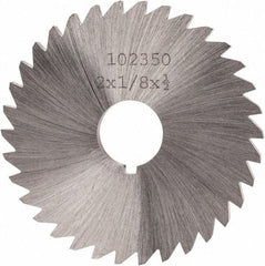 Made in USA - 2" Diam x 1/8" Blade Thickness x 1/2" Arbor Hole Diam, 34 Tooth Slitting and Slotting Saw - Arbor Connection, Right Hand, Uncoated, High Speed Steel, Concave Ground, Contains Keyway - Benchmark Tooling