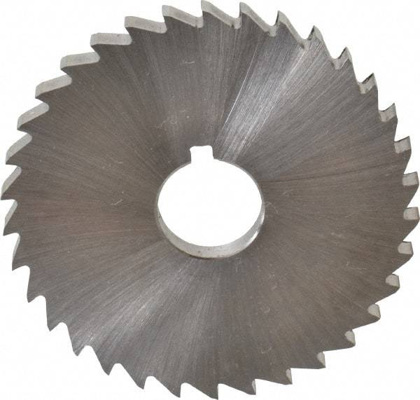 Made in USA - 2" Diam x 5/32" Blade Thickness x 1/2" Arbor Hole Diam, 34 Tooth Slitting and Slotting Saw - Arbor Connection, Right Hand, Uncoated, High Speed Steel, Concave Ground, Contains Keyway - Benchmark Tooling