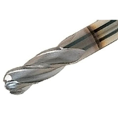 Iscar - 3/16" Diam, 3/8" LOC, 4 Flute Solid Carbide Ball End Mill - TiAlN Finish, Single End, 2-1/2" OAL, 3/16" Shank Diam, Spiral Flute - Benchmark Tooling