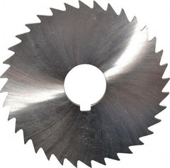 Made in USA - 4" Diam x 1/8" Blade Thickness x 1" Arbor Hole Diam, 36 Tooth Slitting and Slotting Saw - Arbor Connection, Right Hand, Uncoated, High Speed Steel, Concave Ground, Contains Keyway - Benchmark Tooling