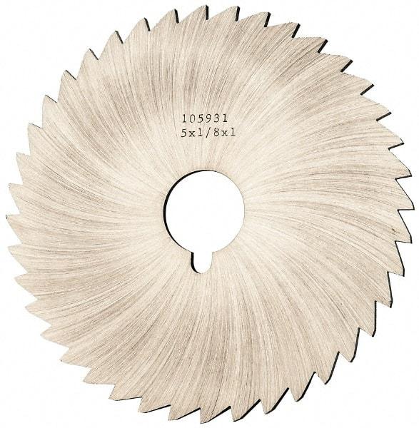 Made in USA - 5" Diam x 1/8" Blade Thickness x 1" Arbor Hole Diam, 40 Tooth Slitting and Slotting Saw - Arbor Connection, Right Hand, Uncoated, High Speed Steel, Concave Ground, Contains Keyway - Benchmark Tooling