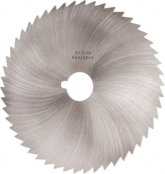 Made in USA - 6" Diam x 3/32" Blade Thickness x 1" Arbor Hole Diam, 50 Tooth Slitting and Slotting Saw - Arbor Connection, Right Hand, Uncoated, High Speed Steel, Concave Ground, Contains Keyway - Benchmark Tooling