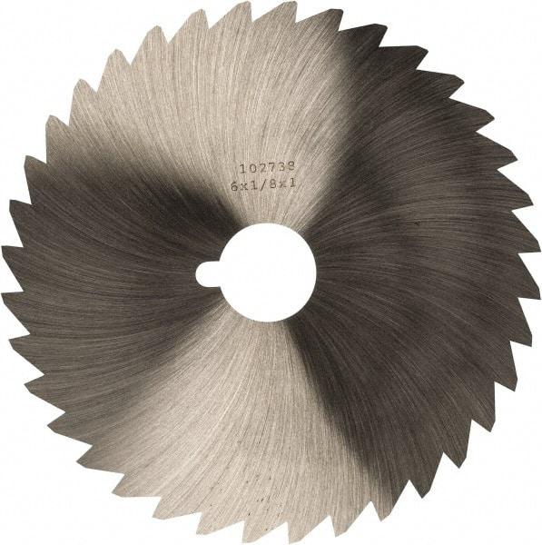 Made in USA - 6" Diam x 1/8" Blade Thickness x 1" Arbor Hole Diam, 44 Tooth Slitting and Slotting Saw - Arbor Connection, Right Hand, Uncoated, High Speed Steel, Concave Ground, Contains Keyway - Benchmark Tooling