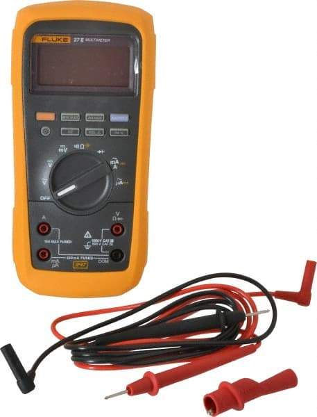 Fluke - 27-II, CAT IV, CAT III, 1,000 VAC/VDC, Digital True RMS Auto Ranging Manual Ranging Multimeter - 50 mOhm, Measures Voltage, Capacitance, Current, Frequency, Resistance - Benchmark Tooling