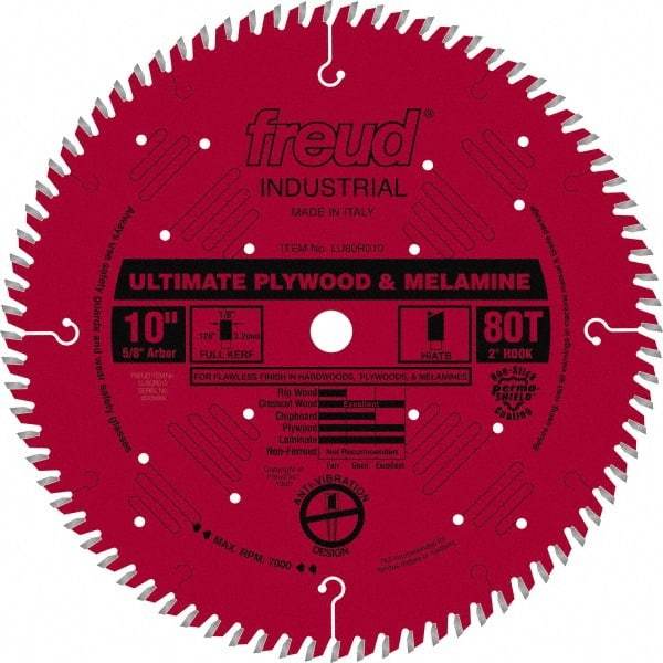 Freud - 10" Diam, 5/8" Arbor Hole Diam, 80 Tooth Wet & Dry Cut Saw Blade - Carbide-Tipped, Standard Round Arbor - Benchmark Tooling