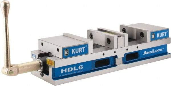 Kurt - 6" Jaw Width, 4" Jaw Opening Capacity, Horizontal Stationary Machine Vise - Manual Operation, 7,460 Lb Capacity, 1 Station, 22.45" Long x 4.853" High x 1-47/64" Deep, 44.07mm Jaw Height - Benchmark Tooling