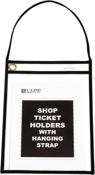 C-LINE - 15 Piece Clear Hanging Strap Stitched Shop Ticket Holder - 12" High x 9" Wide - Benchmark Tooling