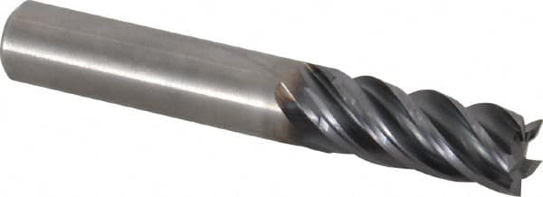 Kennametal - 3/8", 7/8" LOC, 3/8" Shank Diam, 2-1/2" OAL, 5 Flute, Solid Carbide Square End Mill - Single End, AlTiN Finish, Spiral Flute, 30° Helix, Right Hand Cut, Right Hand Flute, Series UCDE - Benchmark Tooling