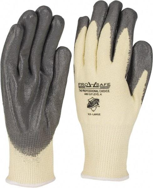 PRO-SAFE - Size 2XL (11), ANSI Cut Lvl 4, Puncture Lvl 2, Abrasion Lvl 3, Polyurethane Coated ATA Cut & Puncture Resistant Gloves - 10" Long, Palm & Fingertips Coated, ATA Lining, Knit Wrist, Yellow/Gray, Paired - Benchmark Tooling