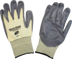PRO-SAFE - Size M (8), ANSI Cut Lvl 4, Puncture Lvl 2, Abrasion Lvl 3, Polyurethane Coated ATA Cut & Puncture Resistant Gloves - 9.5" Long, Palm & Fingertips Coated, ATA Lining, Knit Wrist, Yellow/Gray, Paired - Benchmark Tooling