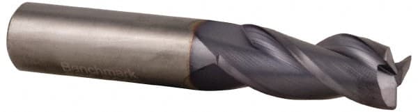 Accupro - 11/32", 3 Flute, Single End, Solid Carbide, 0.02" Corner Radius End Mill - 2" OAL, 35° Helix, Right Hand Flute, 1/2" LOC, Right Hand Cut - Benchmark Tooling